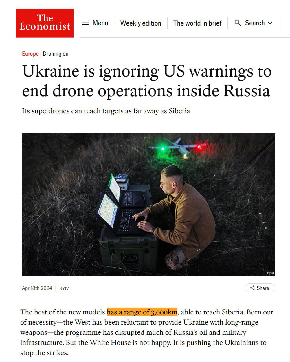 Ukraine develops 3,000 km kamikaze drone