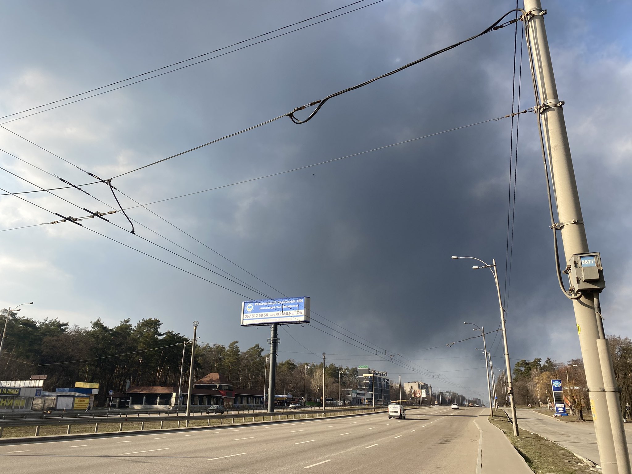 Smoke rising from battlefields northwest of Kyiv