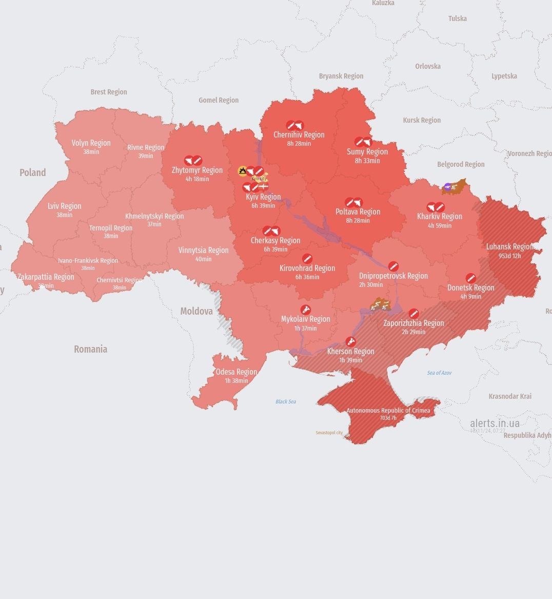 All of Ukraine under Russian missile and drone attack