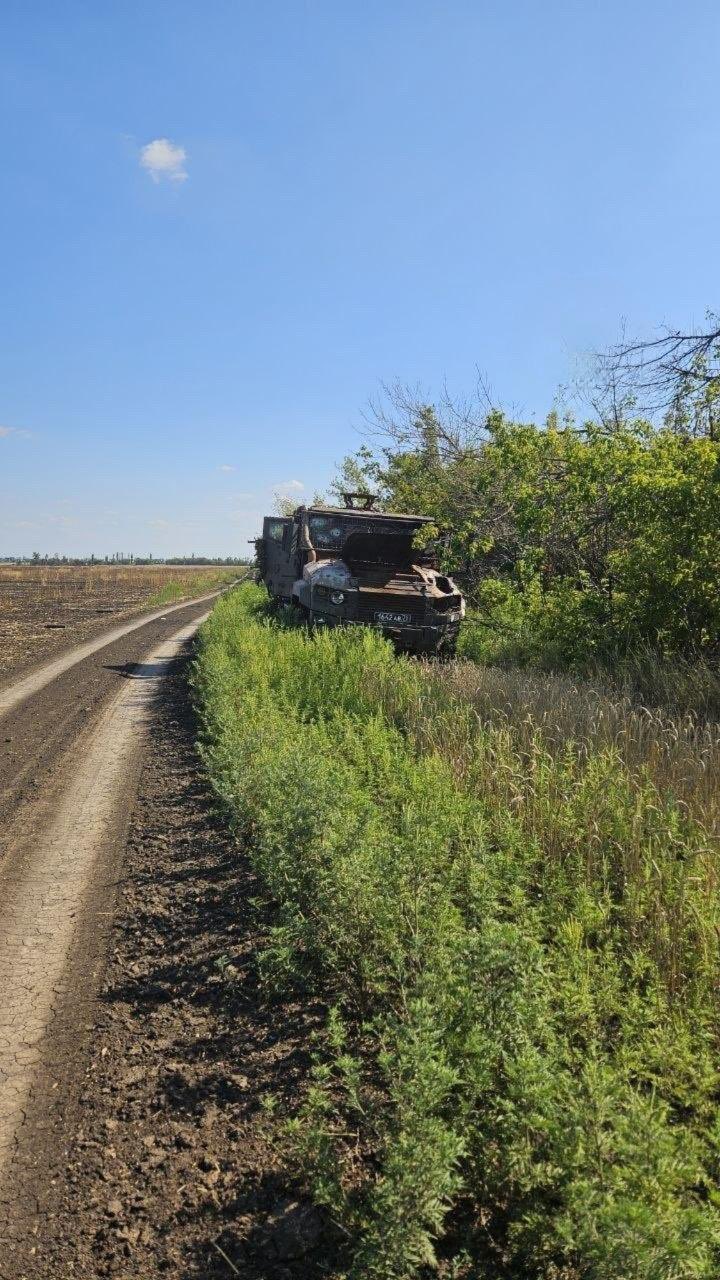 Destroyed Russian medical armored KamAZ on frontline