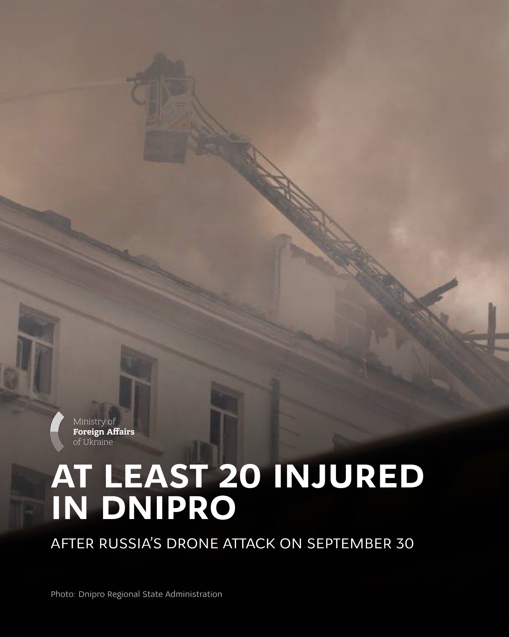 Russian drone strike on Dnipro injures 20 in civilian area