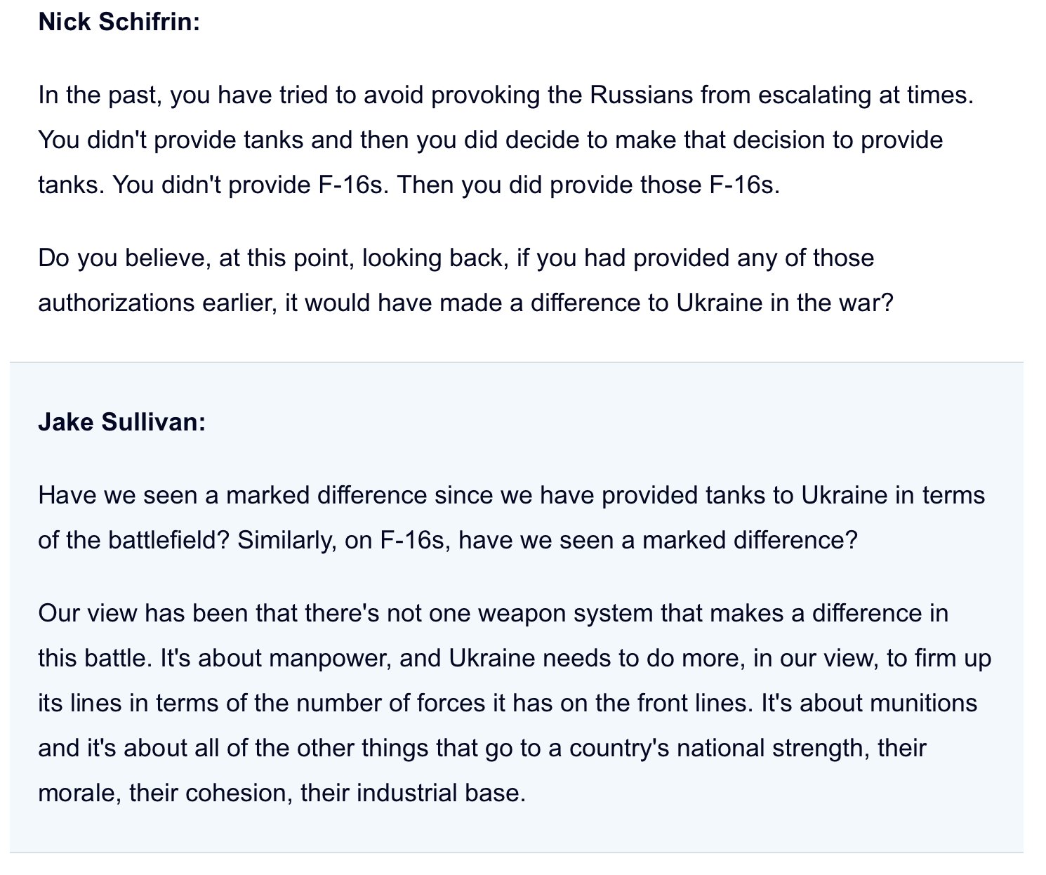 Sullivan blames Ukraine for losses after U.S. delayed aid over Russia fear