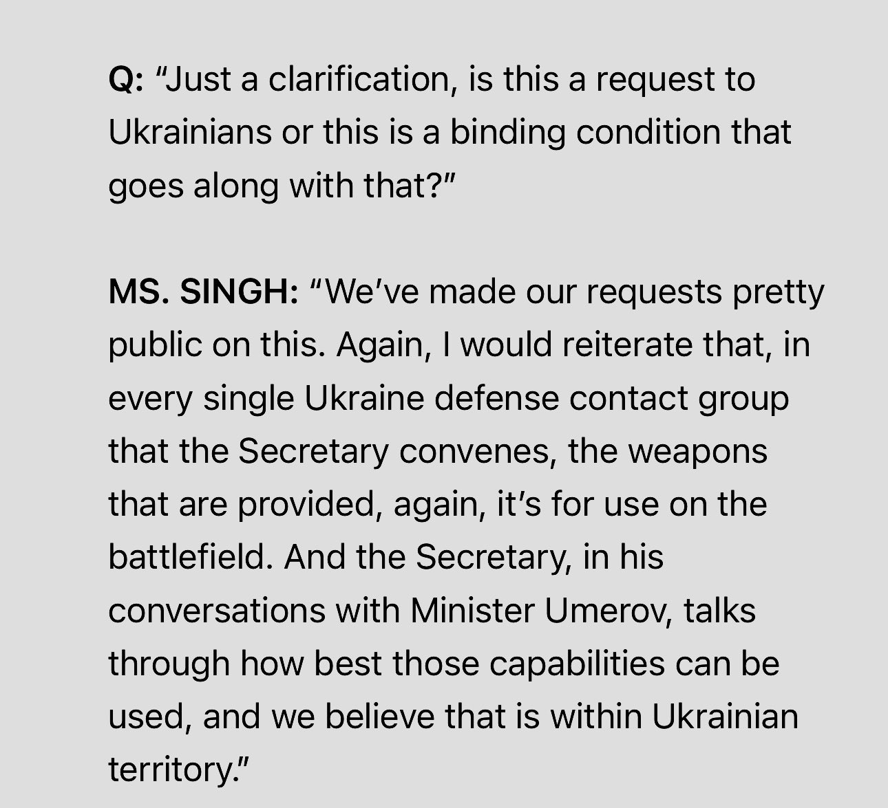 Pentagon briefing: US and Ukraine agree weapons use on Ukrainian territory
