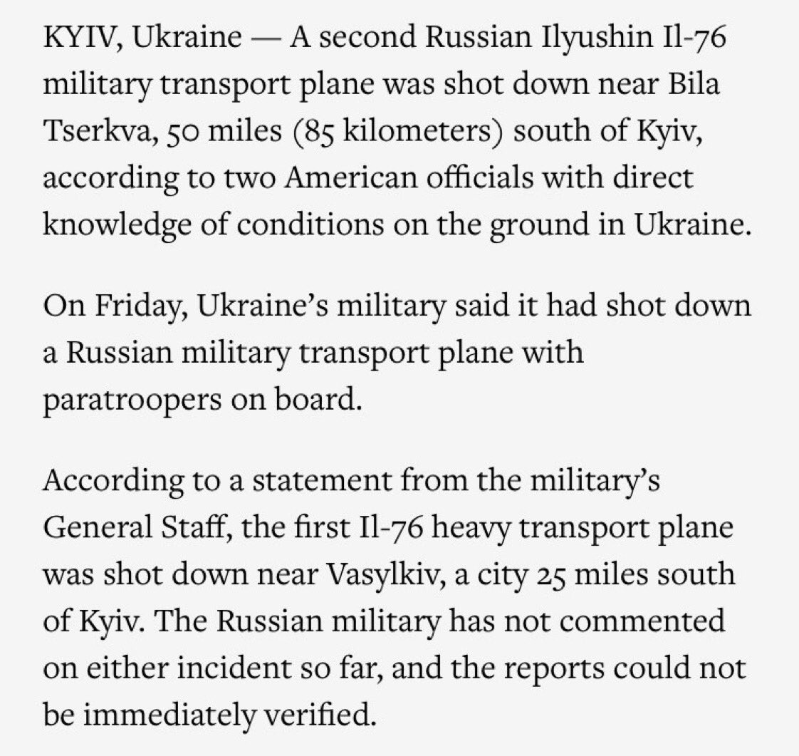 Ukrainians inflict heavy losses, shoot down two Russian IL-76s in Kyiv