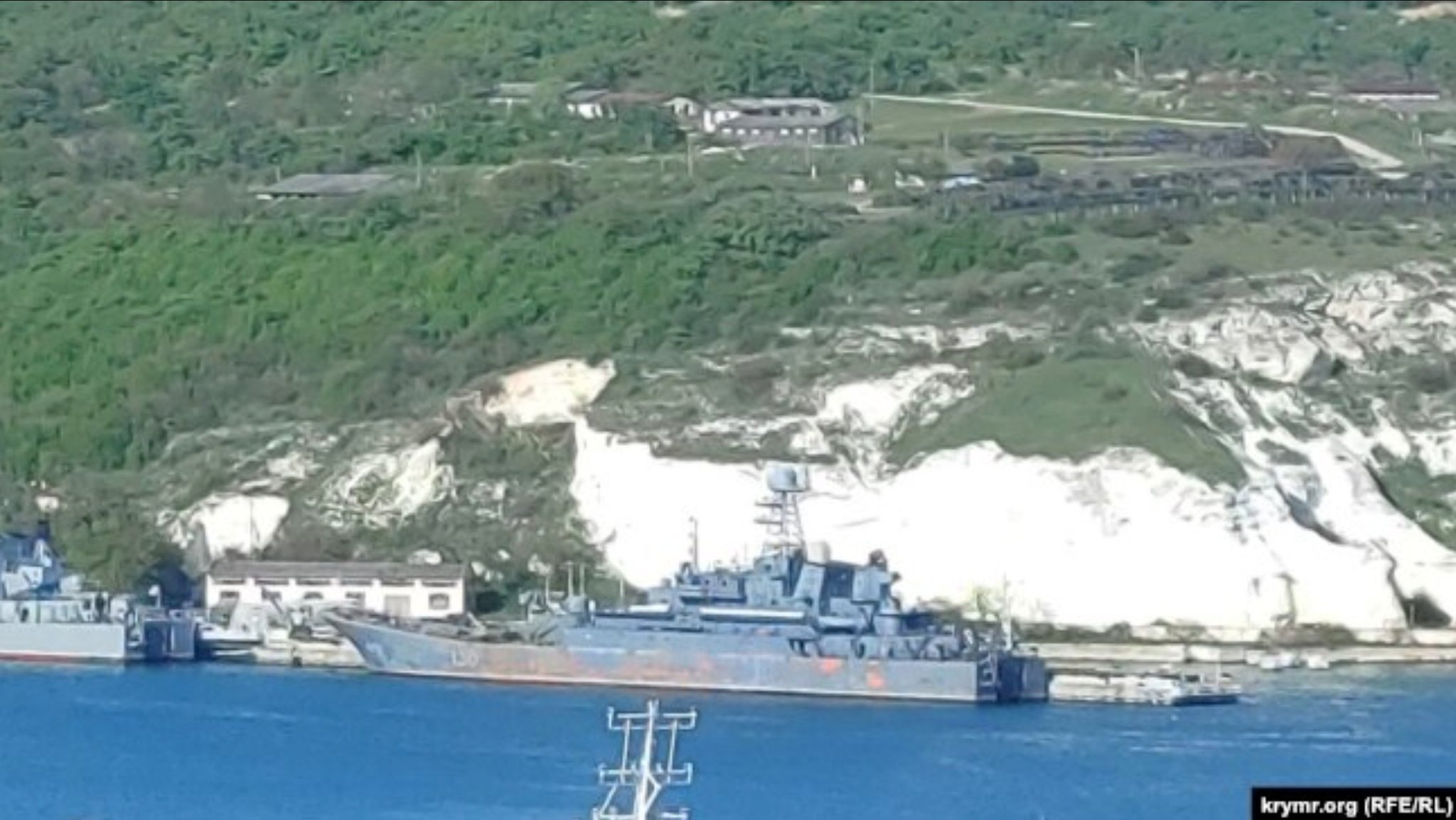 A Russian landing ship damaged at Sevastopol