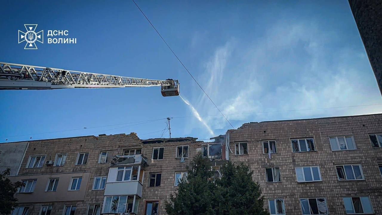 In Lutsk, Russian Shahed drone hits residential building