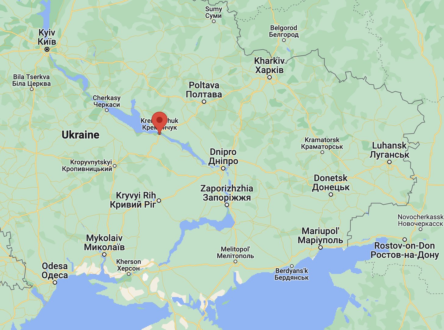 Kremenchuk location far from Ukrainian front line