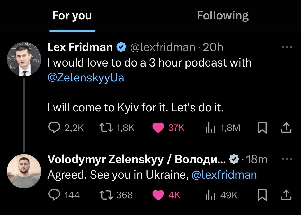 Lex Fridman to interview Zelensky in Kyiv