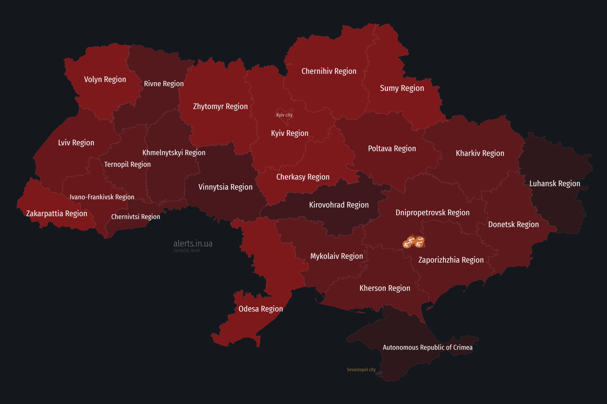 Nationwide air raid alerts in Ukraine