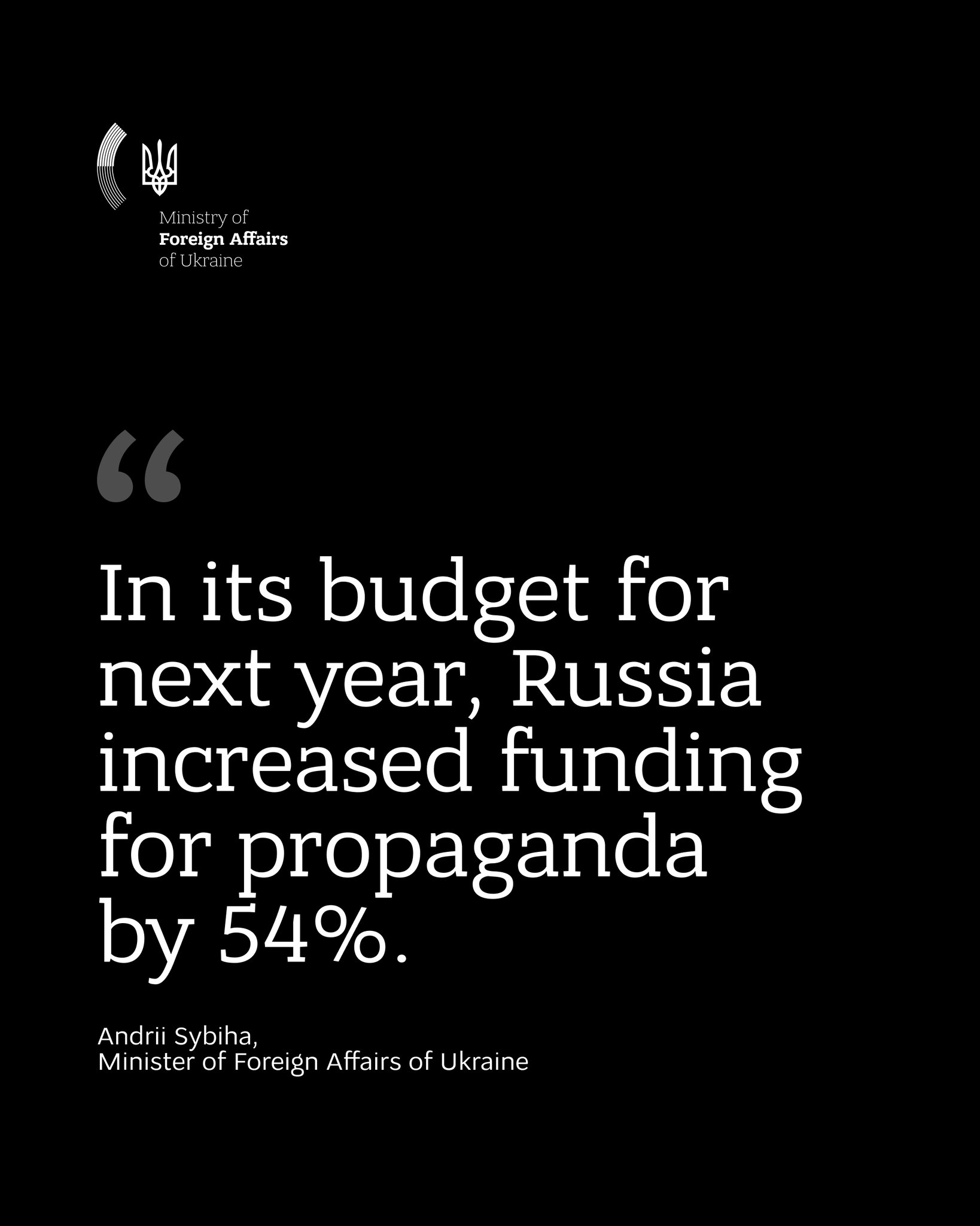 Ukraine FM: Russia boosts propaganda spending 54% despite military cut