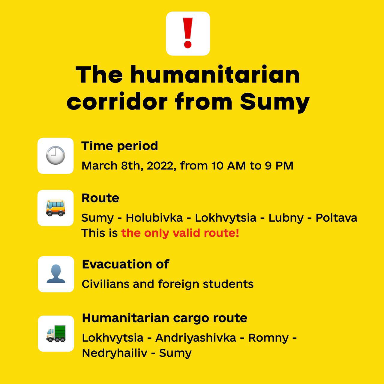 Details on the humanitarian corridor in Sumy