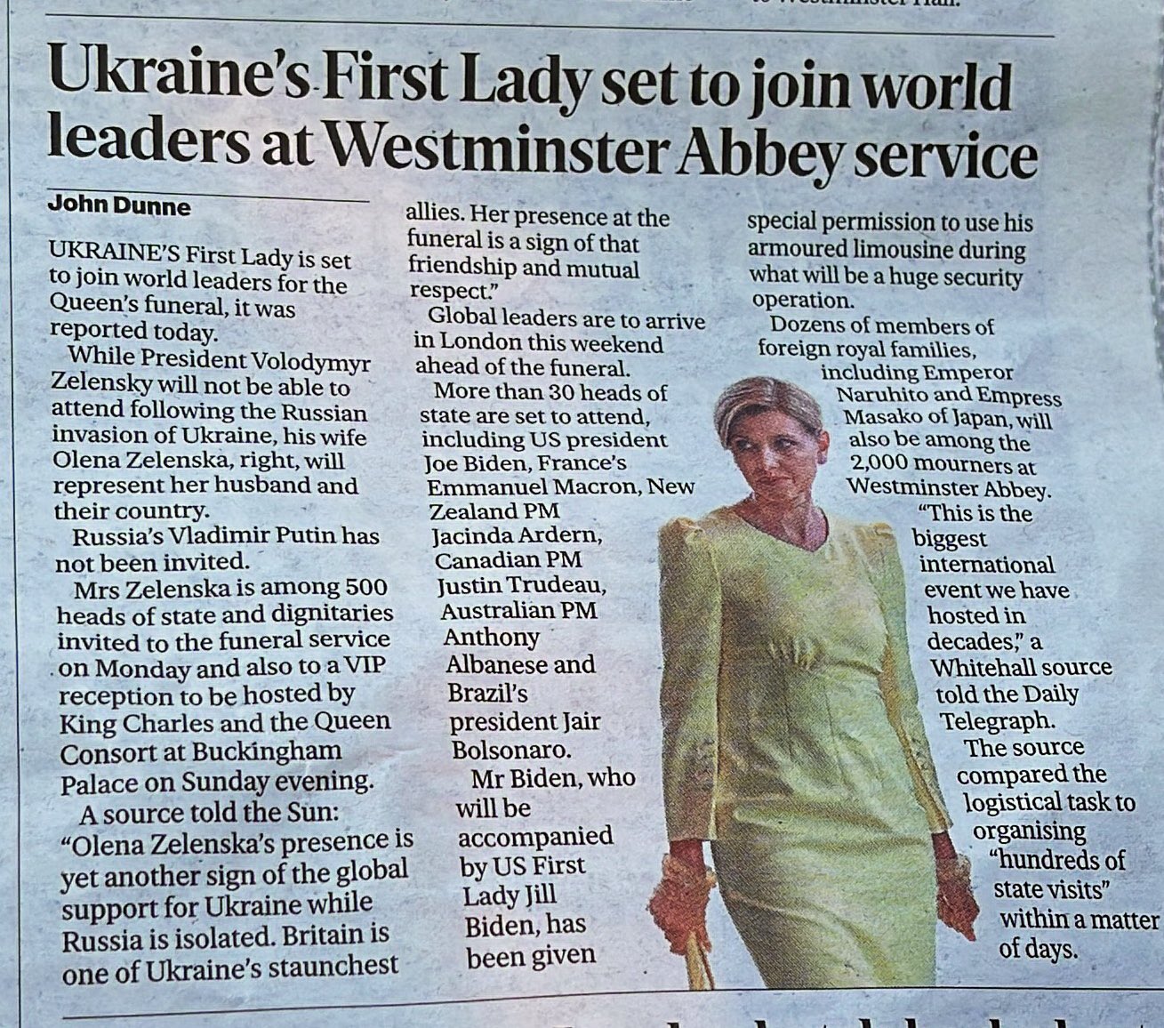 Ukraine’s First Lady Olena Zelenska steps in for president