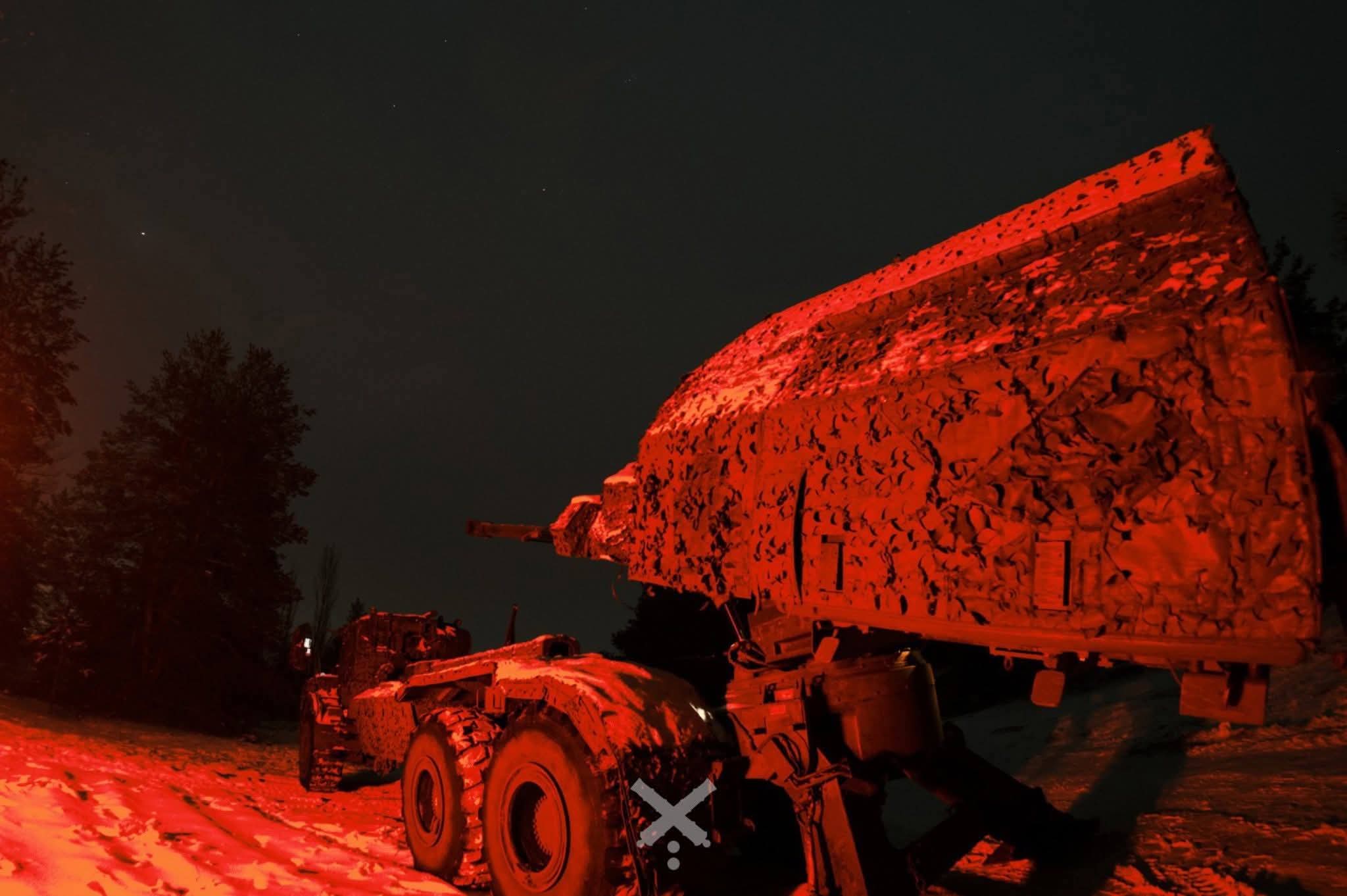 Swedish self-propelled gun Archer in snowy forest at -20°C ready for battle