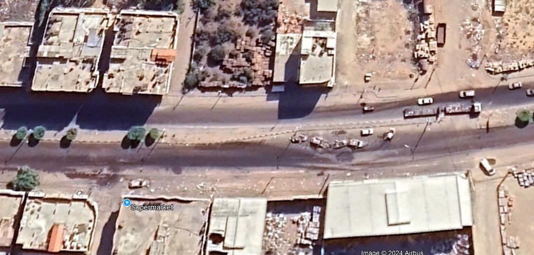 Destroyed vehicles on Salah Al-Din Street, Oct 13, 2023, satellite imagery confirmed