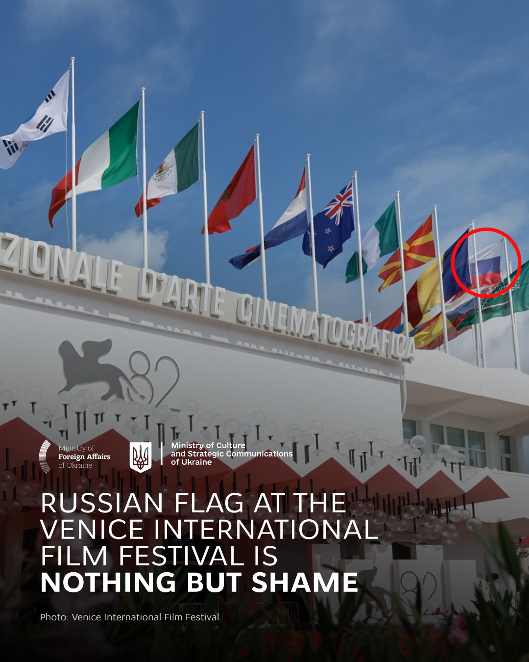 Ukraine condemns Russian flag at Venice Film Festival