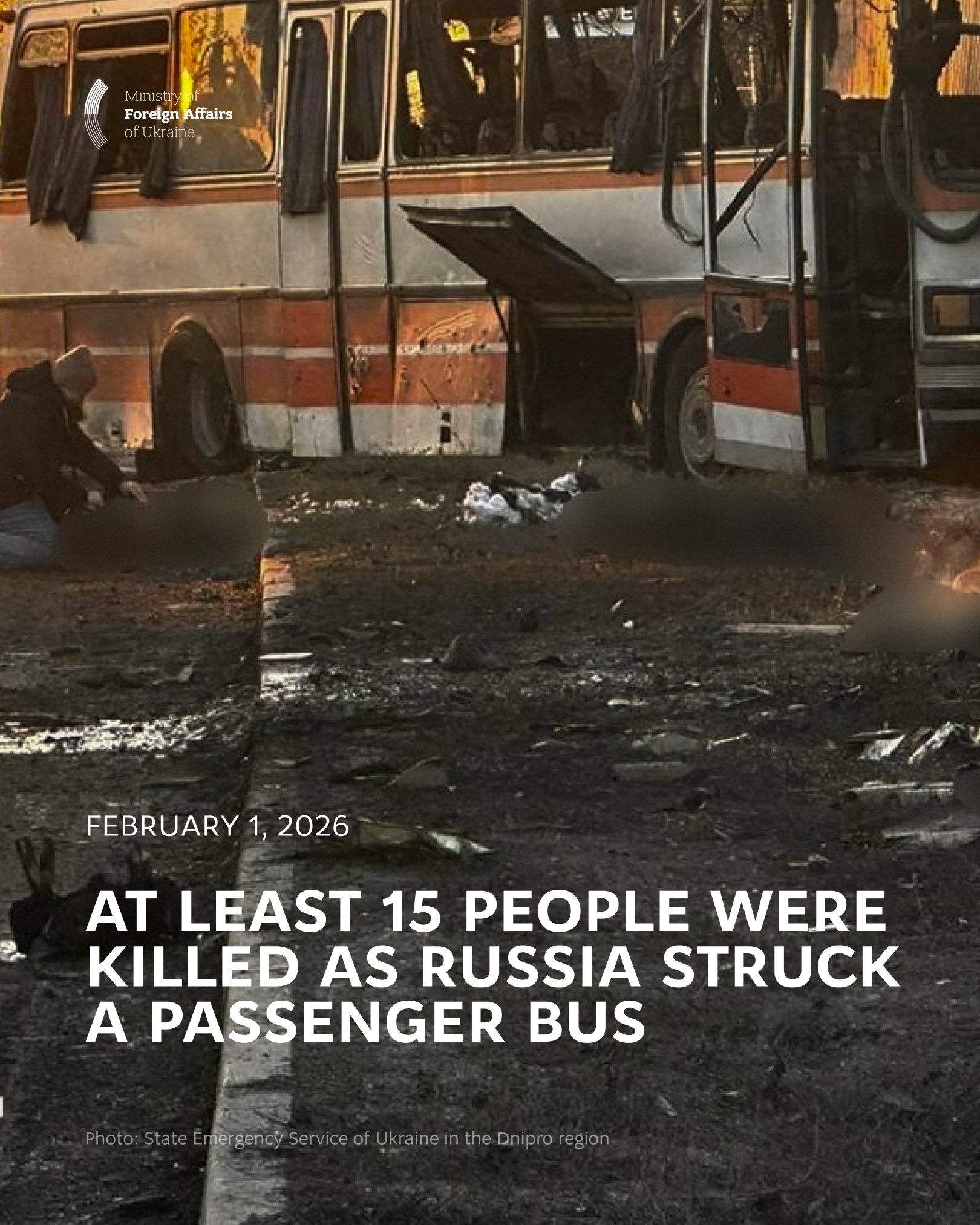 Russian drone attack kills 15 mine workers on bus in Dnipro