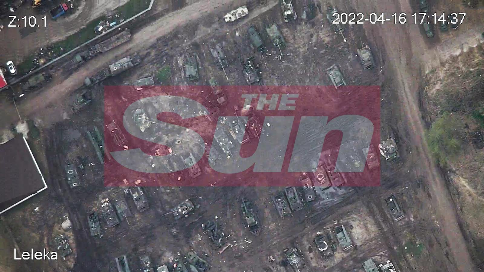 A Ukrainian drone reveals a Russian tank graveyard