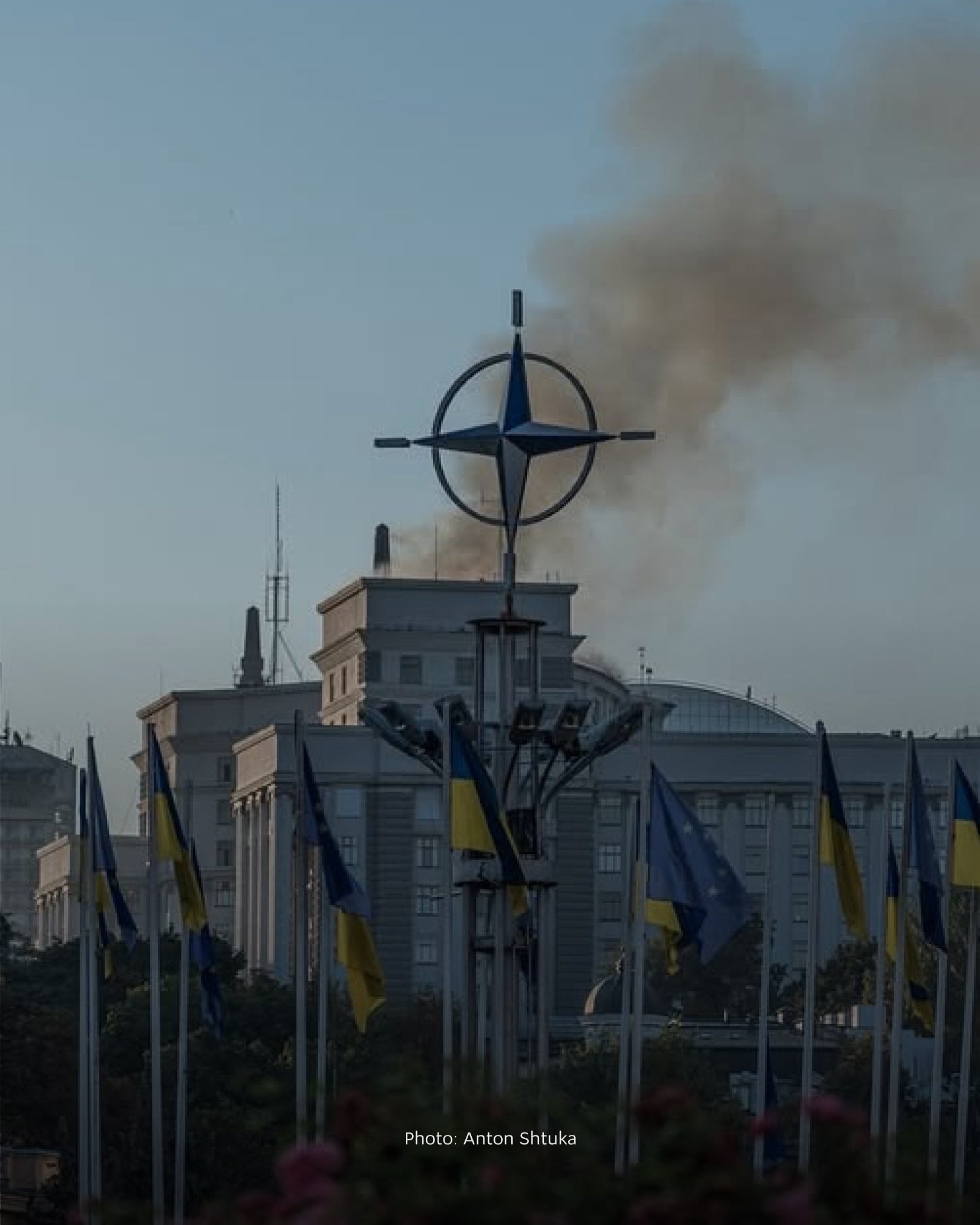 Smoke from Russian attack over Kyiv’s European Square