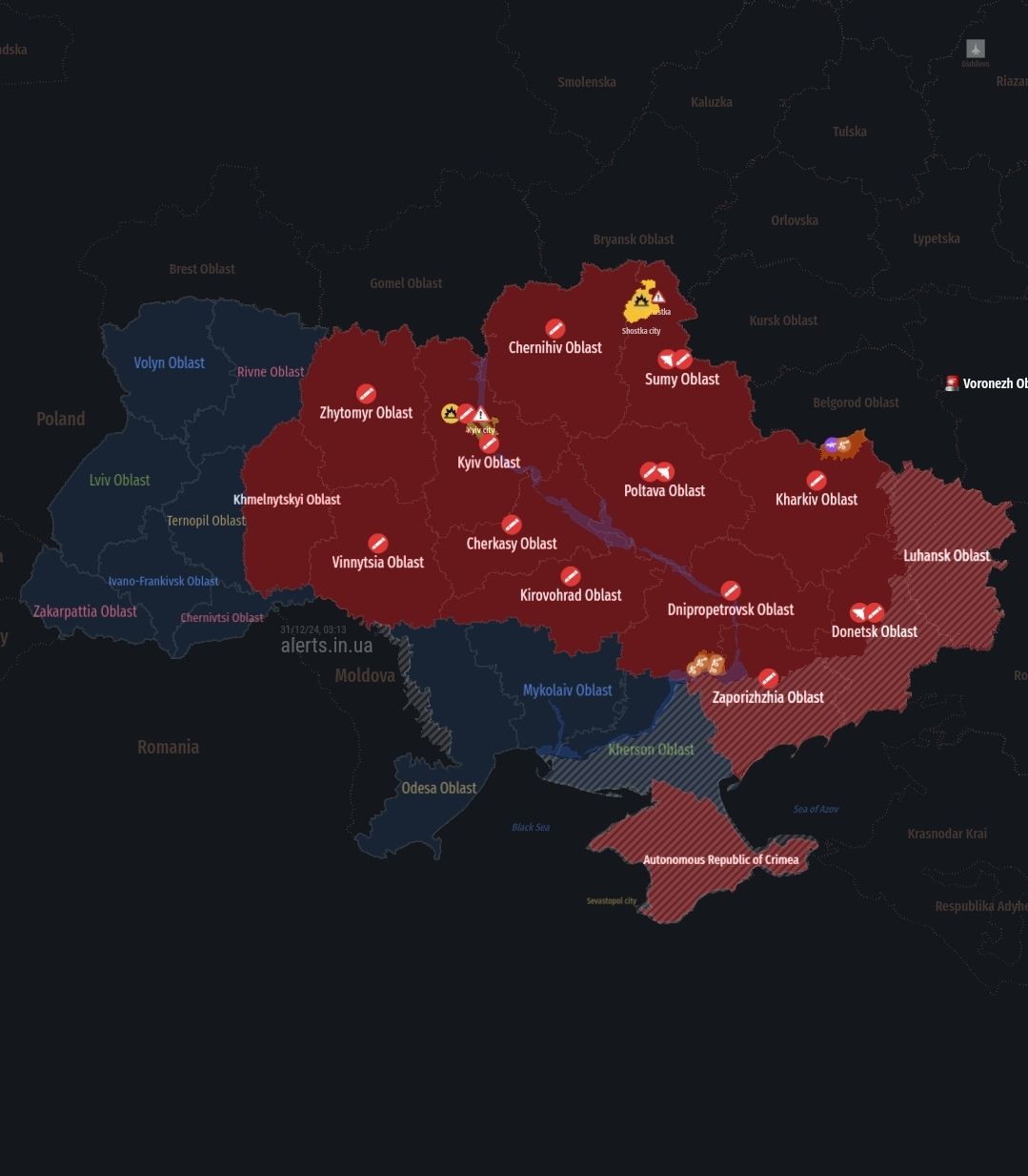 Ukraine Air Alerts, Kyiv Explosions Amidst Reports of Russian Ballistic Missile Launches