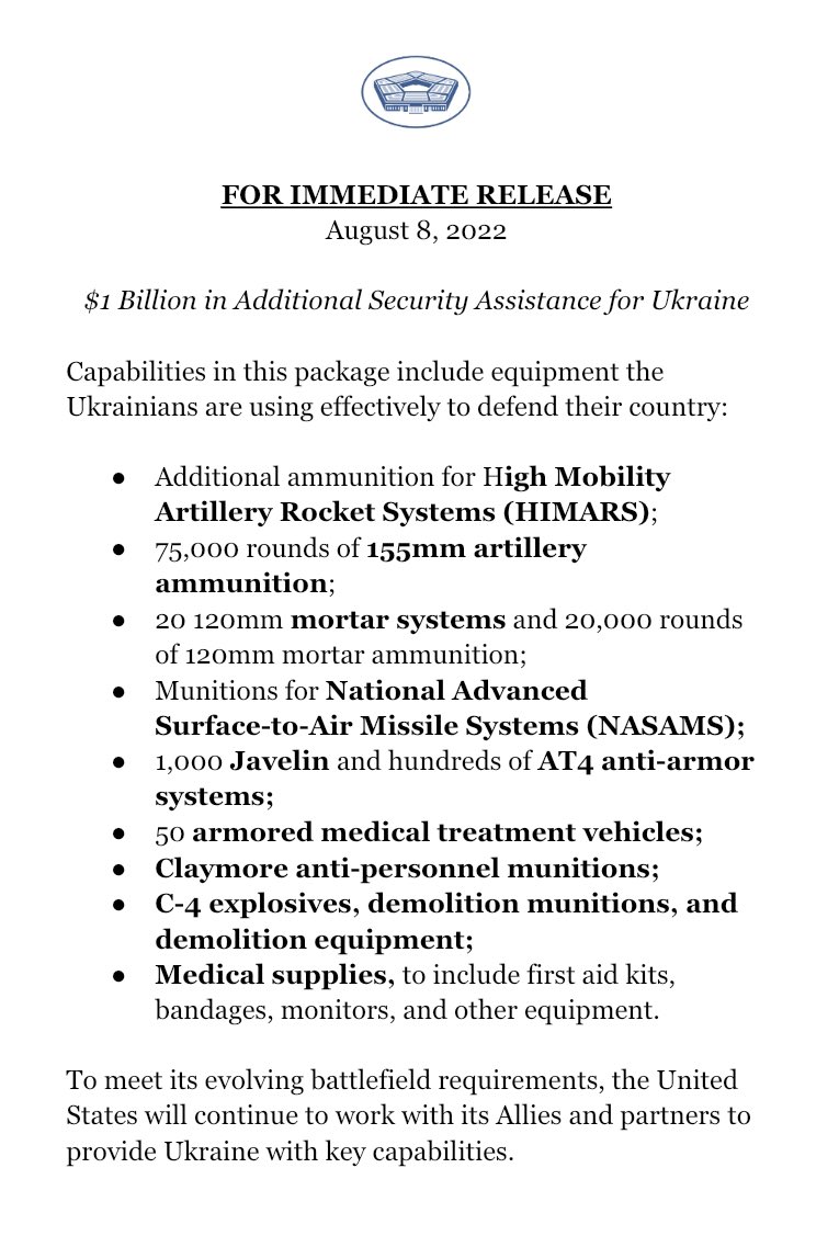 HIMARS munitions deliveries are great and constant.