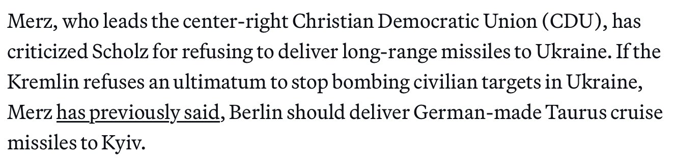 Metz ultimatum to Putin: stop bombing or Taurus delivered to Ukraine