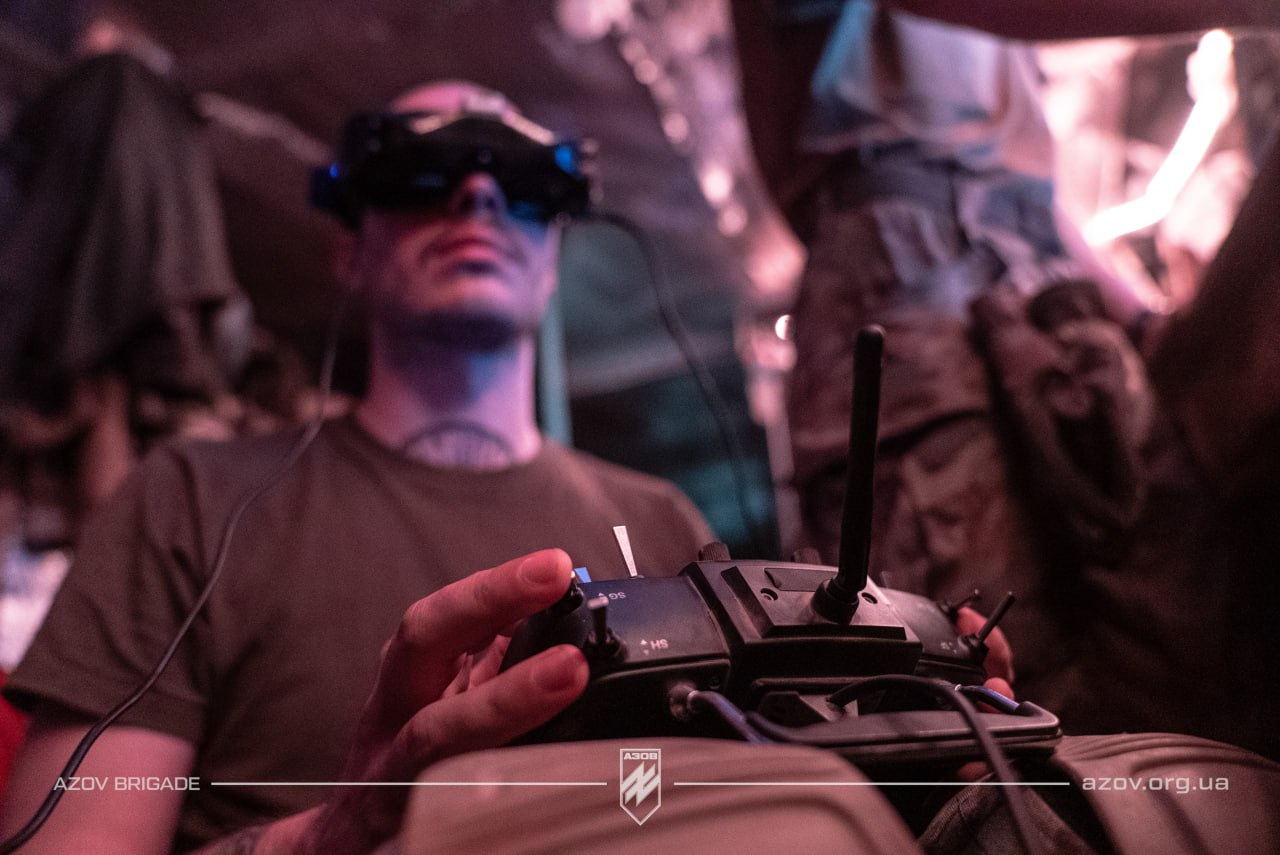 Ukrainian drone operators conducting combat operations