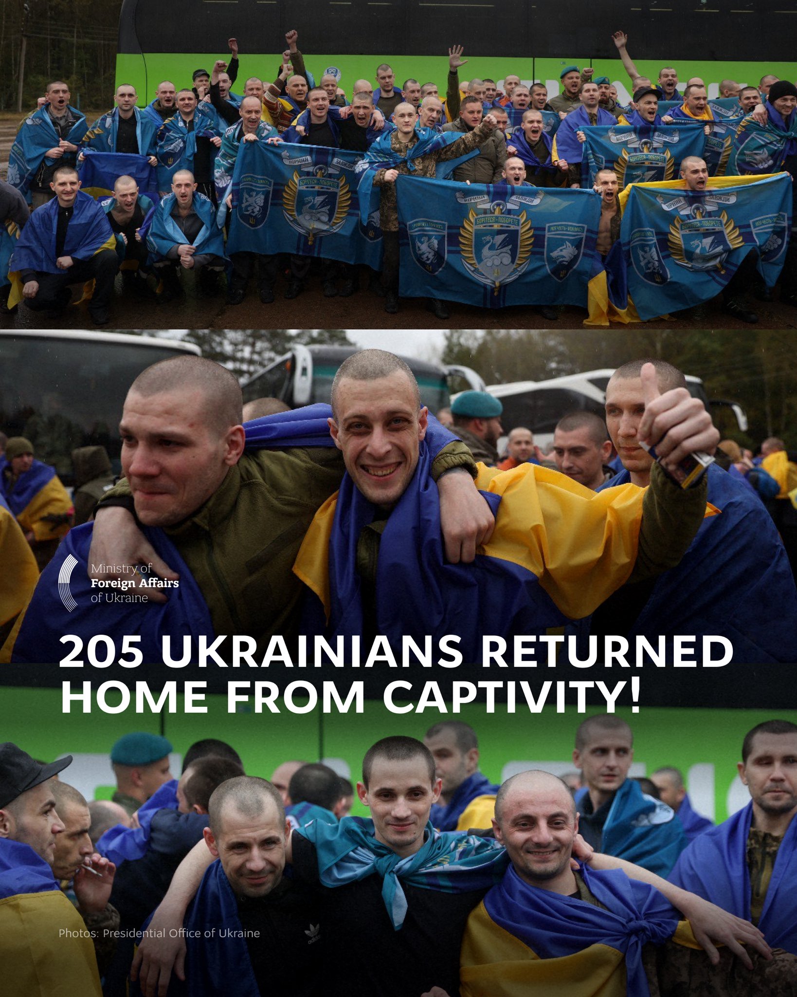205 Ukrainians return from Russian captivity, including soldiers and civilians