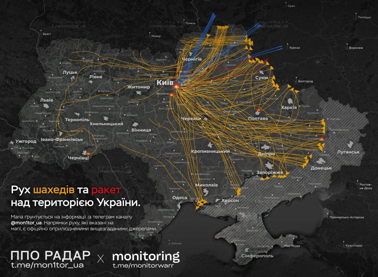 Russian missiles and drones hit Kyiv, Poltava, trigger alerts in west