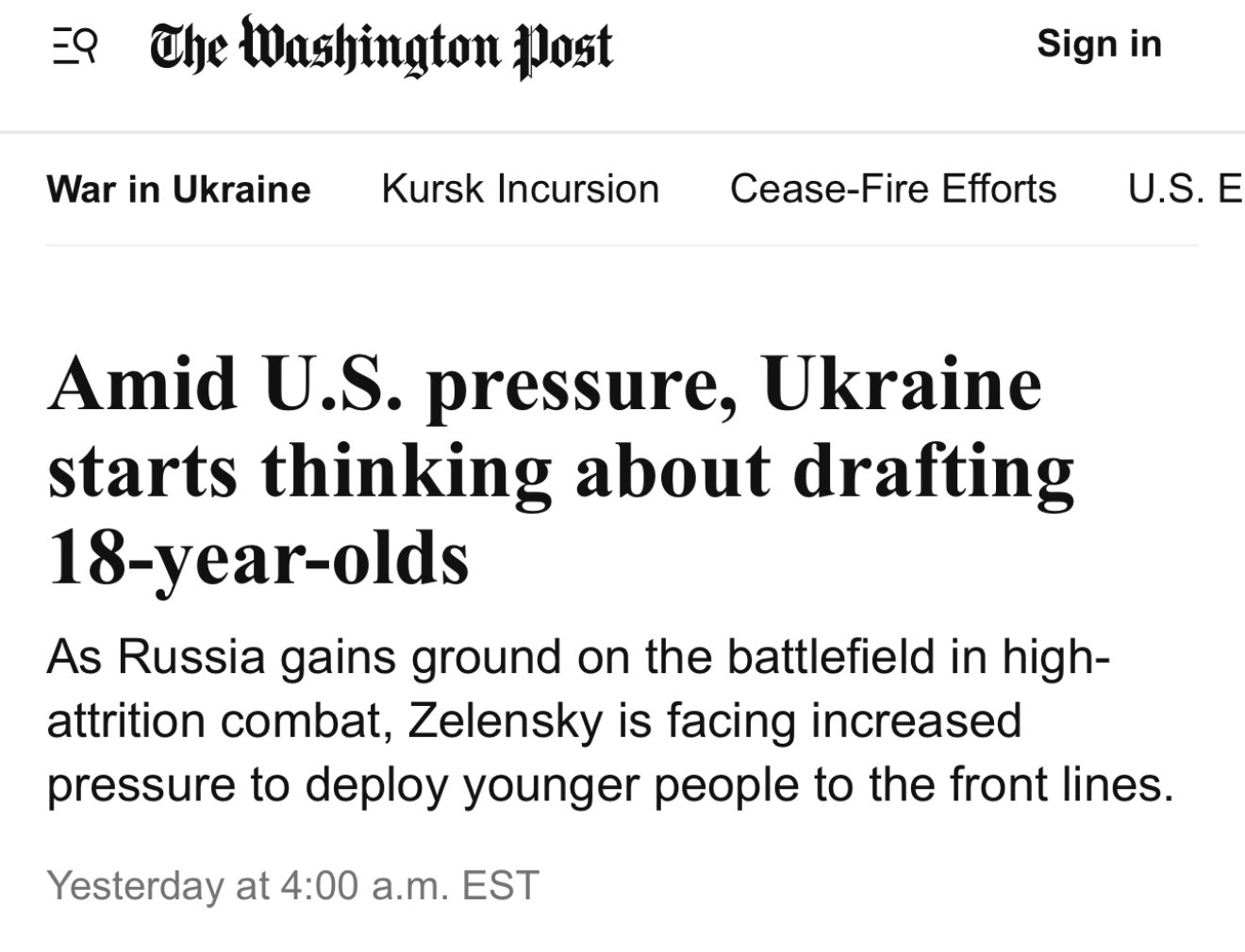 Mylovanov: WP inverts truth on Ukraine drafting 18-year-olds