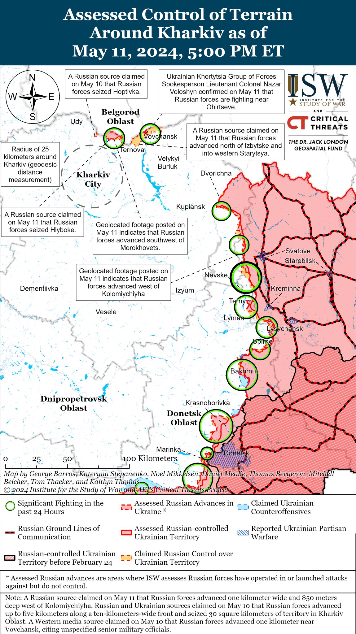ISW map shows Russian advances in Kharkiv and East Ukraine