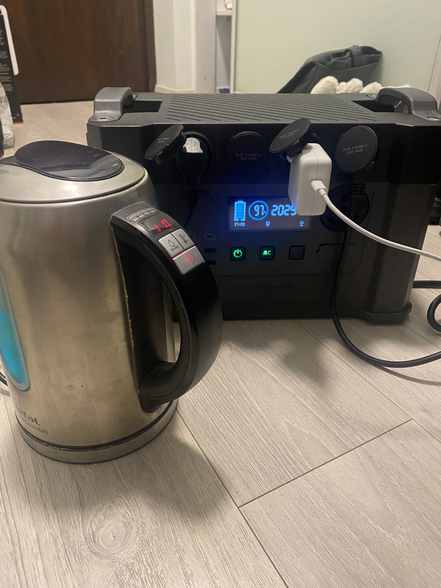 Battery to power heaters and electric blanket for emergencies