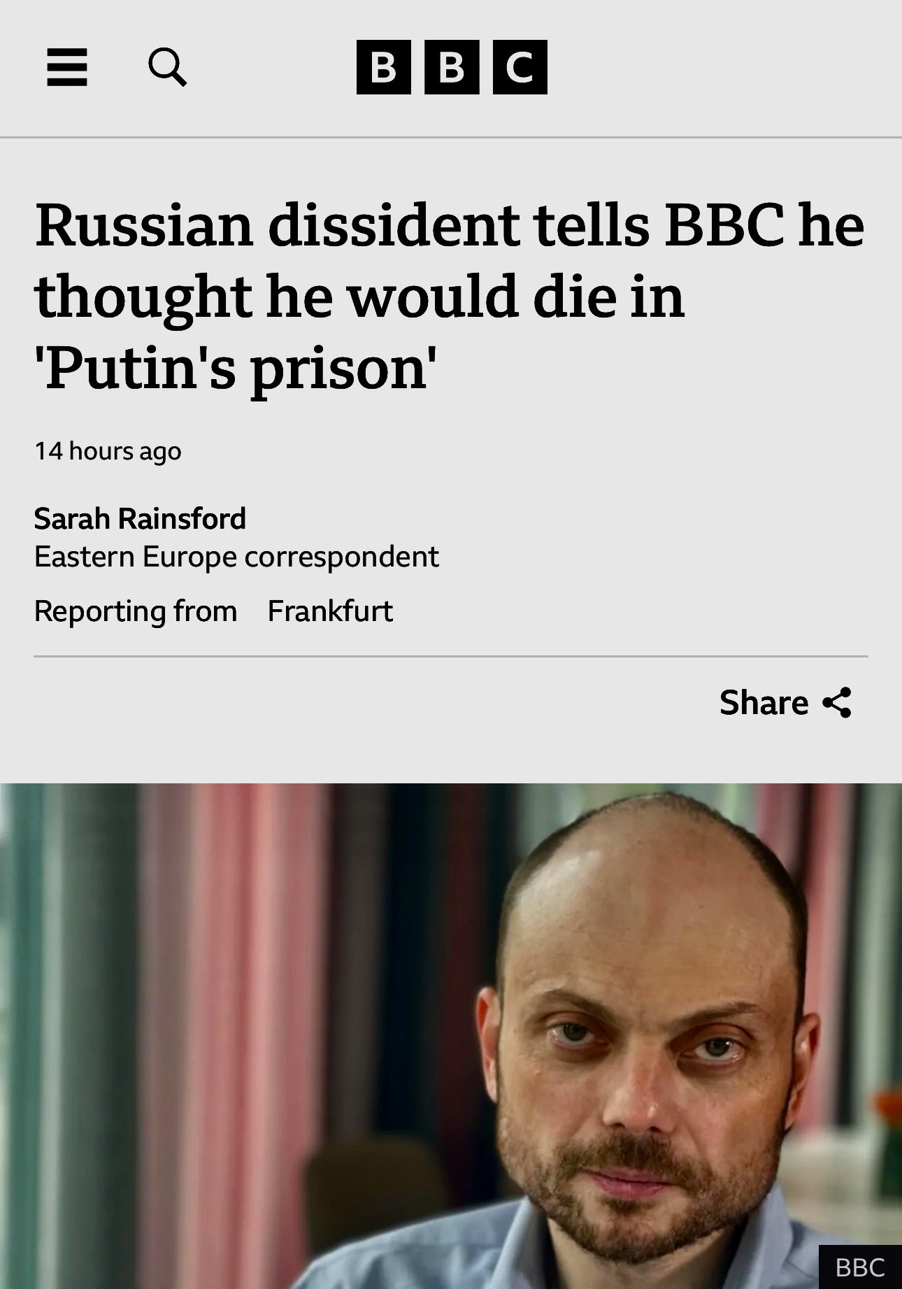 Kara-Murza says Russia must be defeated after two FSB poisonings