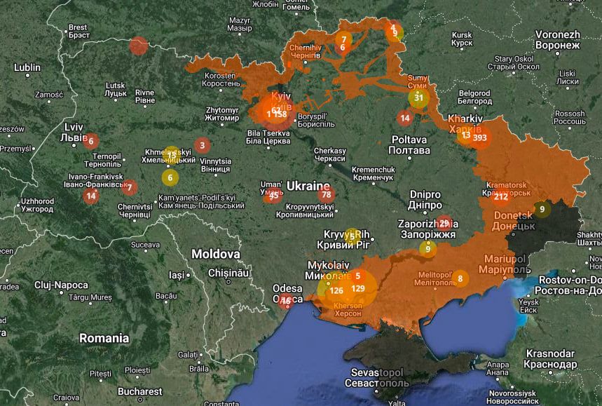 Map of Ukrainian territories potentially contaminated by unexploded ordnance