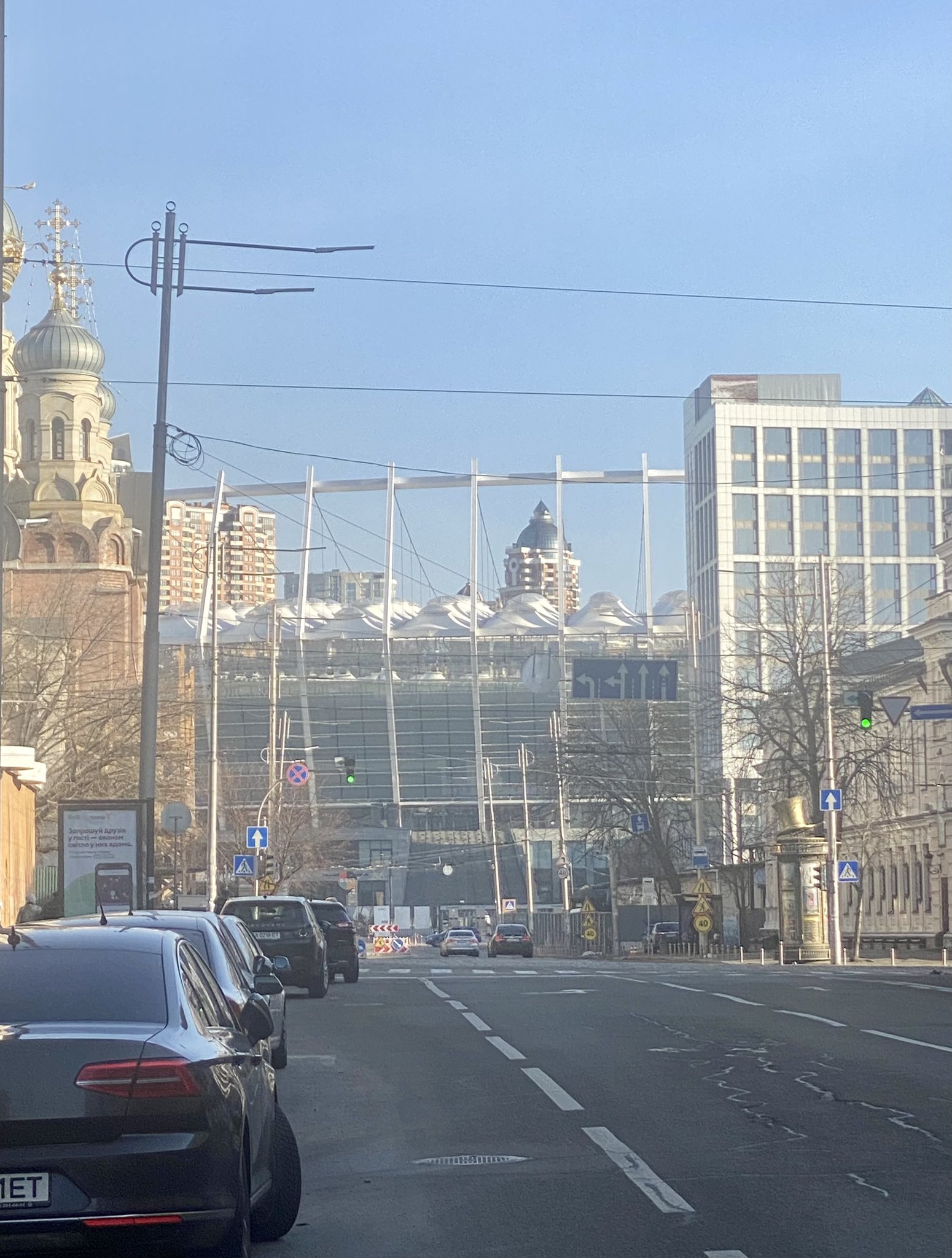 Family shelters in bathroom, then photographs Olympic stadium in Kyiv