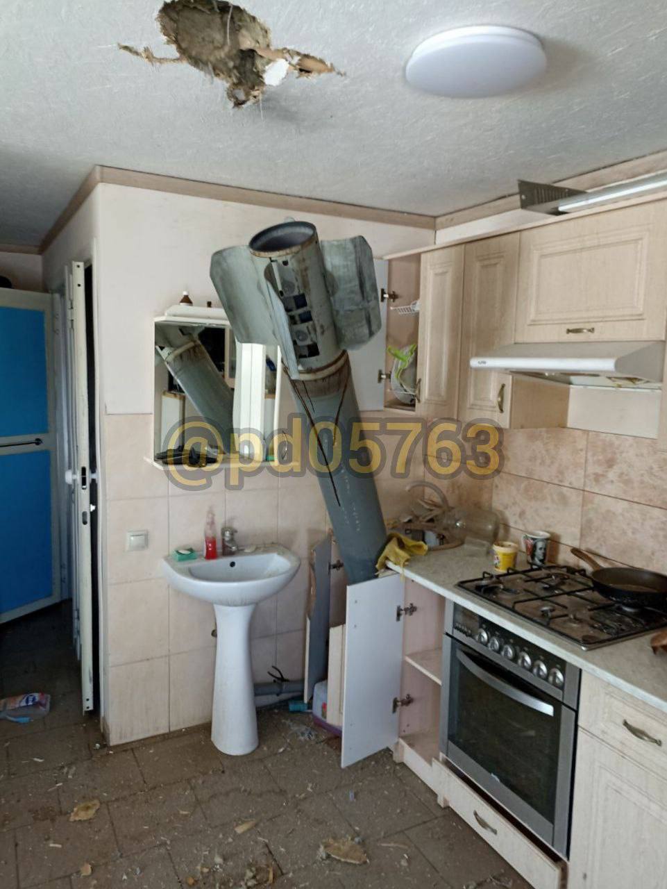 A dangerous scene in a Kharkiv kitchen, Ukraine.