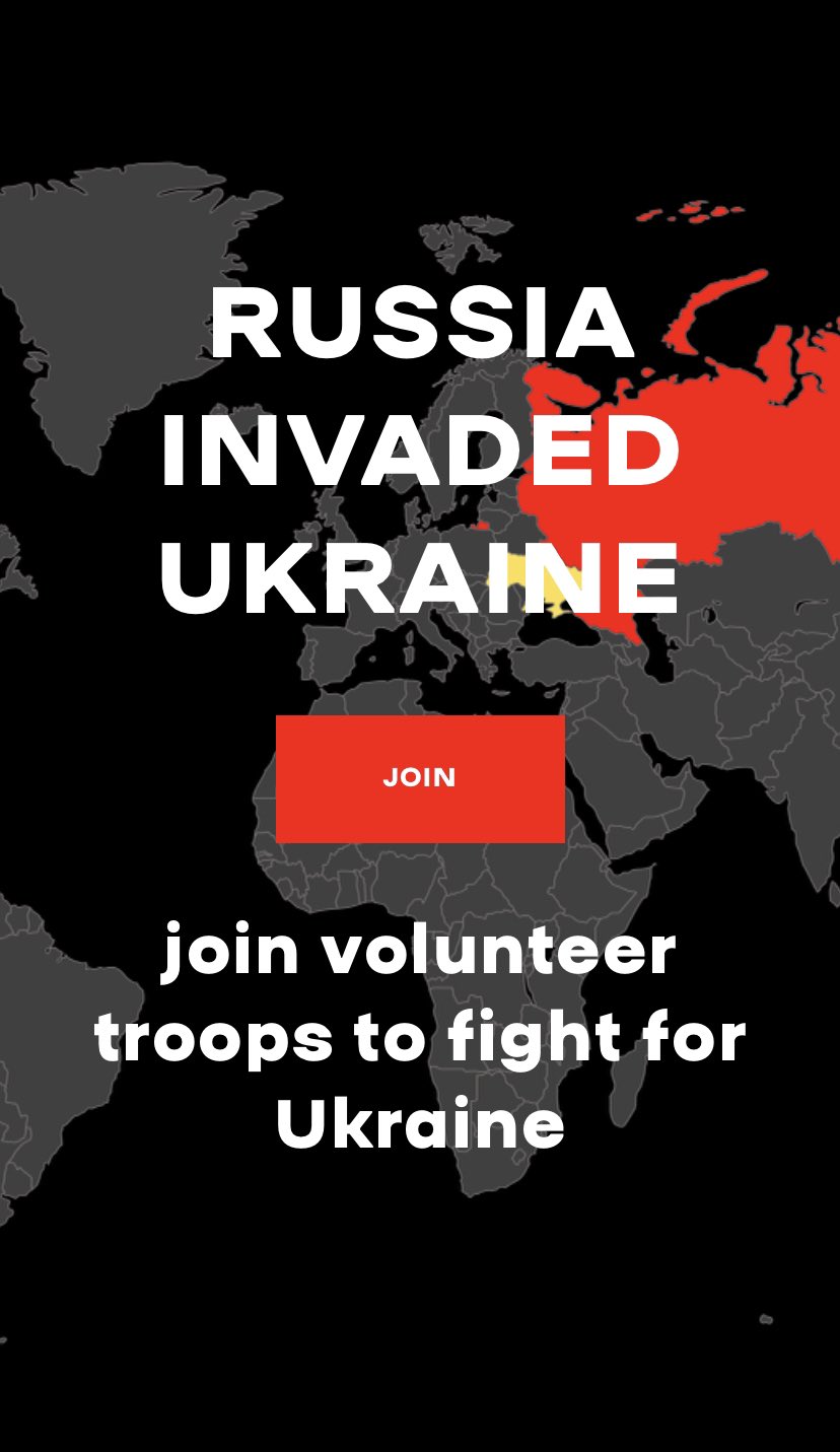 Announcement of fightforua.org site for joining Ukraine’s Foreign Legion