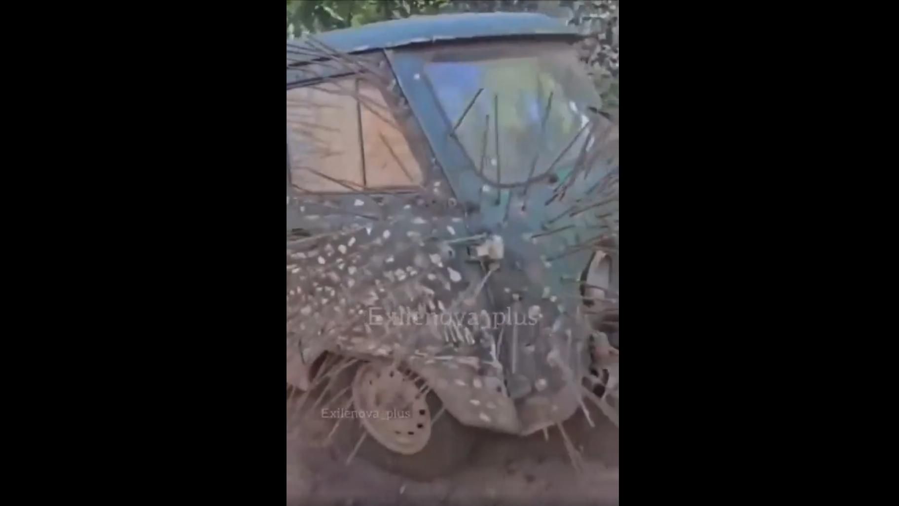 Russian porcupine vans to deflect Ukrainian drones
