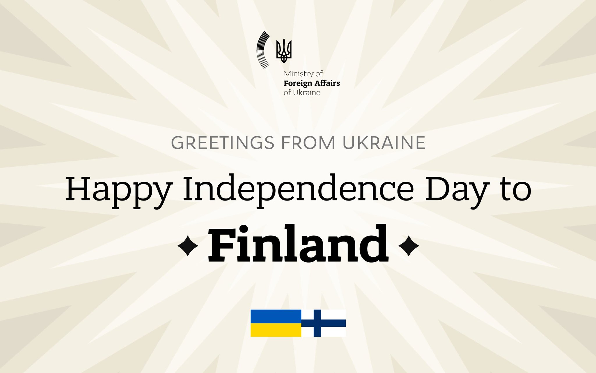 Ukraine congratulates Finland on Independence Day, thanks for support
