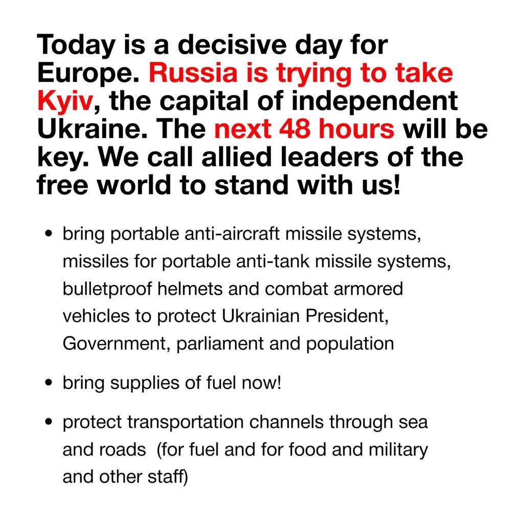 Ukraine requests urgent military aid as Russia targets Kyiv