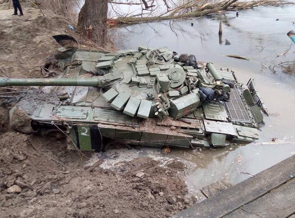 This Russian T-72 fell into a river on a bridge