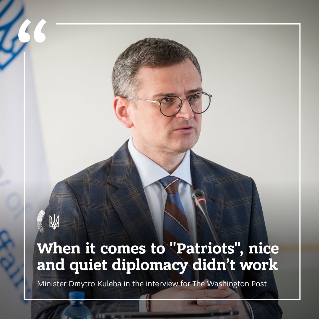 Ukraine needs more defense aid, Kuleba explains in Washington Post interview.
