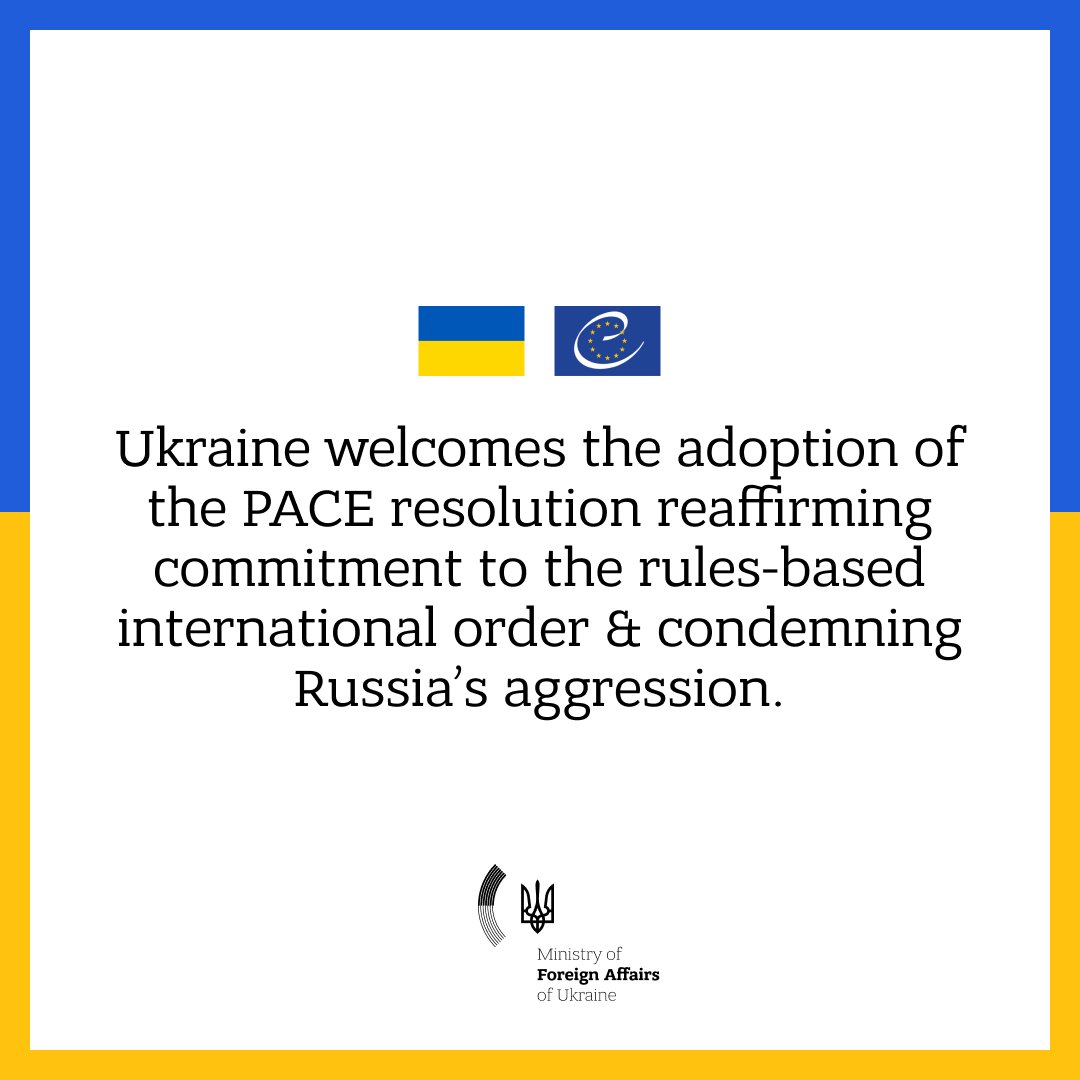 Ukraine welcomes PACE resolution condemning Russian aggression, calls for UN reform