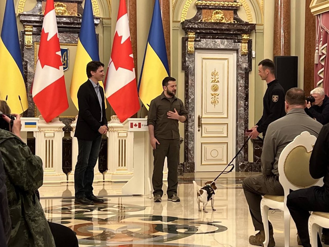 Zelenskyy and Trudeau award Ukrainian sappers and dog Patron for demining