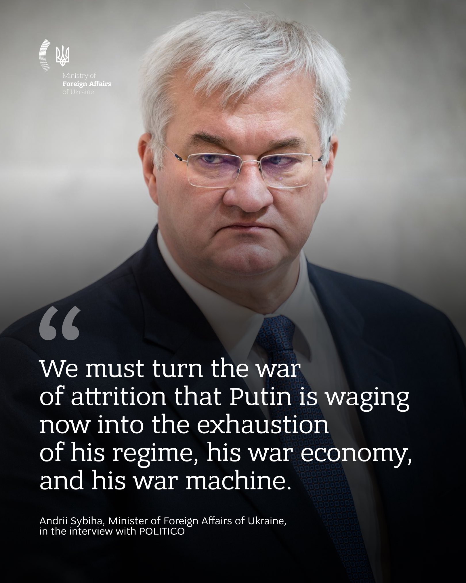 Ukraine FM Sybiha urges increased pressure on Russia in Politico interview
