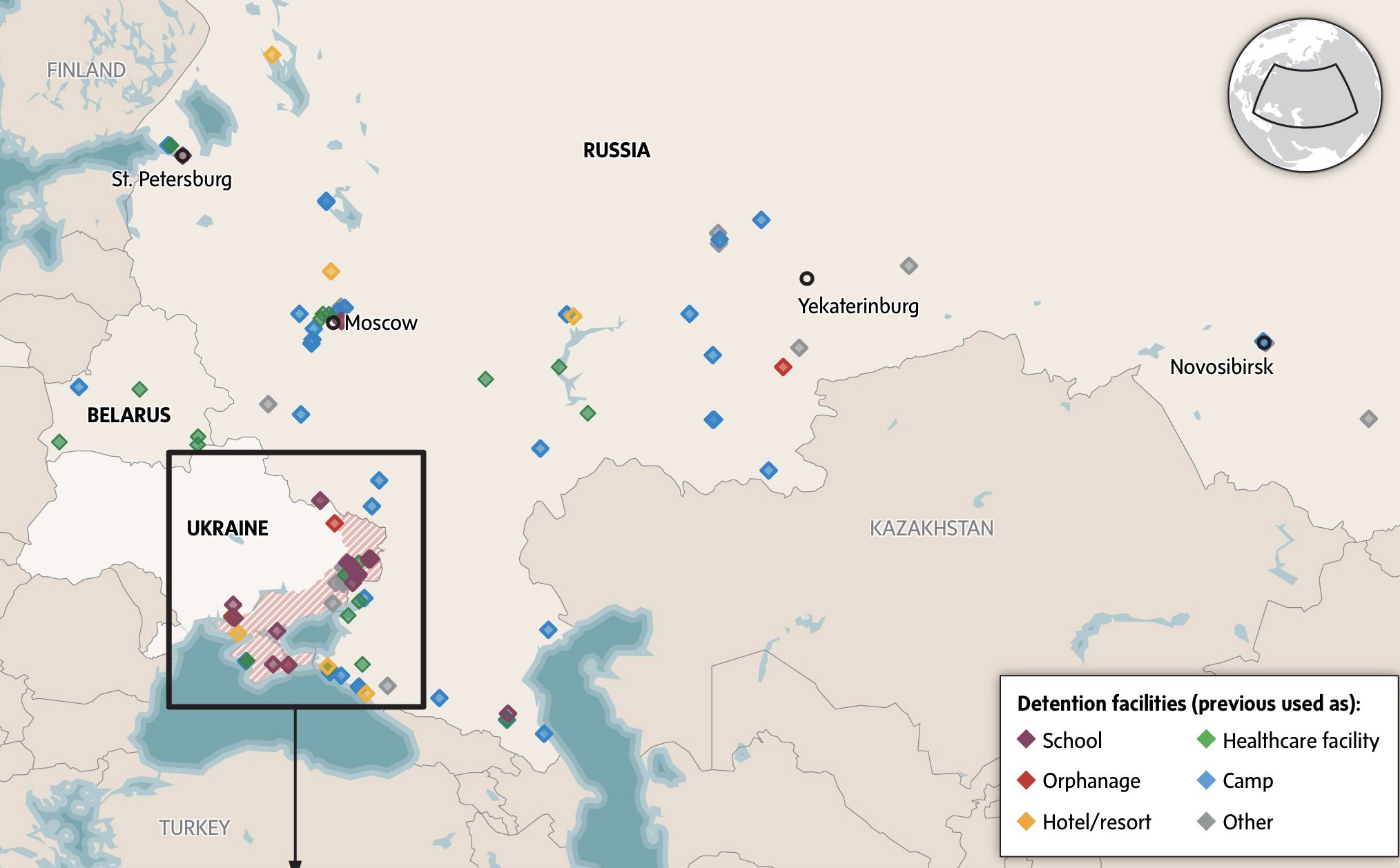 Hala Systems tracks camps from Crimea to Novosibirsk showing children in drills