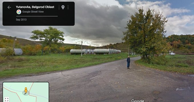 Suspected location of a burned oil depot near Yutanovka, Russia