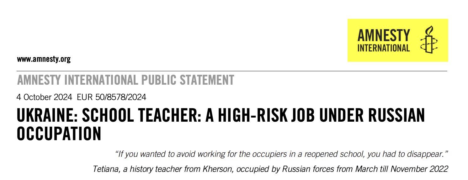 Ukraine commends Amnesty for exposing teacher coercion under Russian occupation