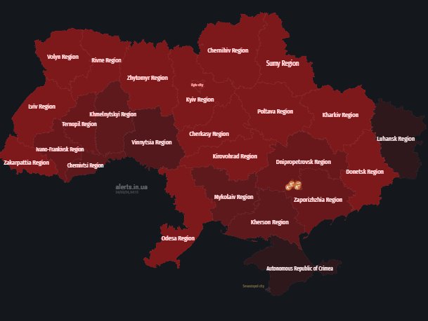 National air alert in Ukraine—multiple missile waves