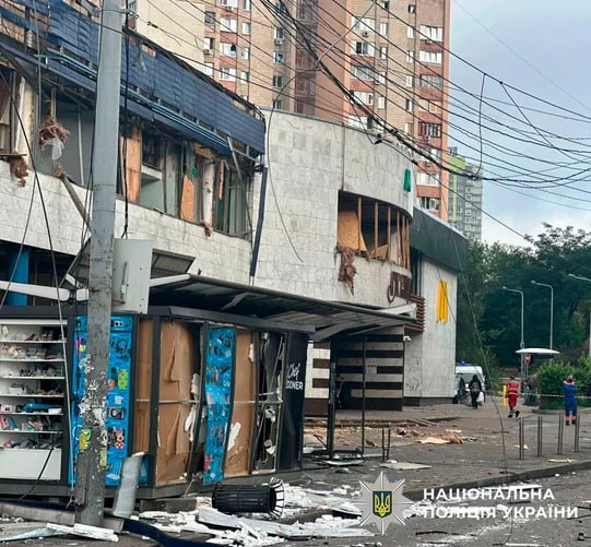 Metro station exit damaged during Kyiv attack