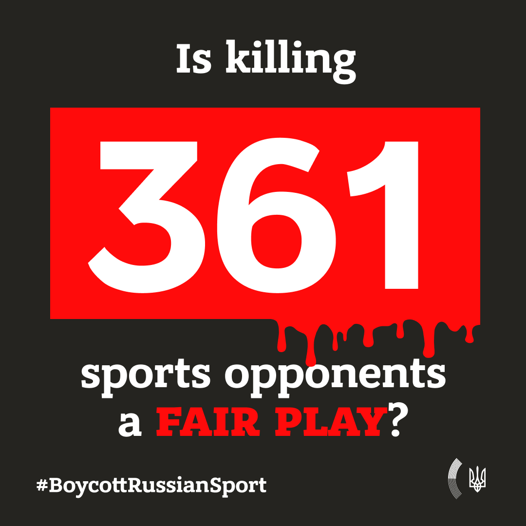 Ukraine: 361 sportsmen killed, boycott Russian Olympic participation.